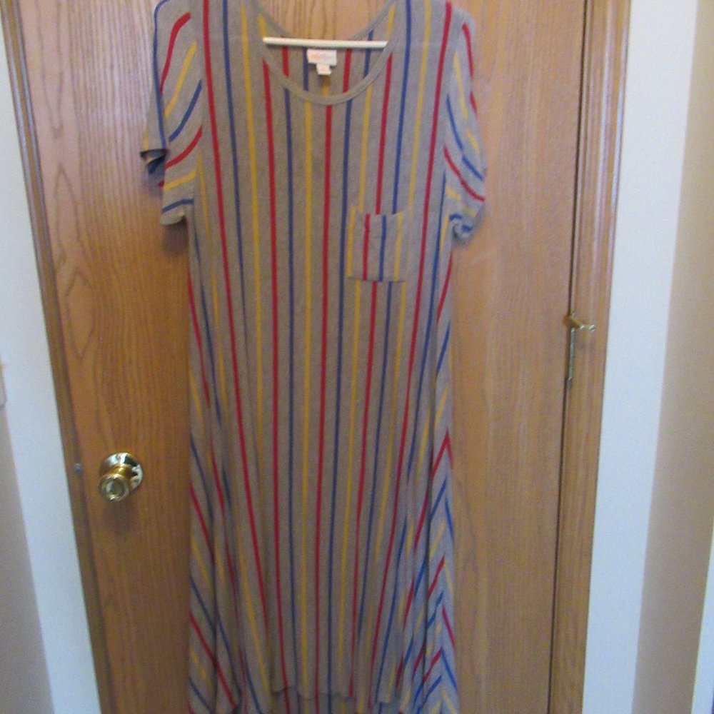 Lularoe Dress Size S Gray with Rainbow Stripes